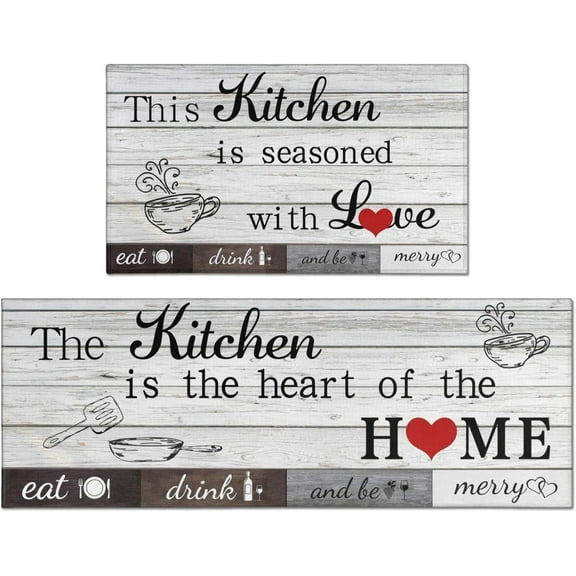 2 Piece Farmhouse Kitchen Rug Set, Home Decor Kitchen Sink Rugs and Mats, Non Skid Washable Absorbent Microfiber Rustic Kitchen Floor Carpet 17"x47"+17"x30"