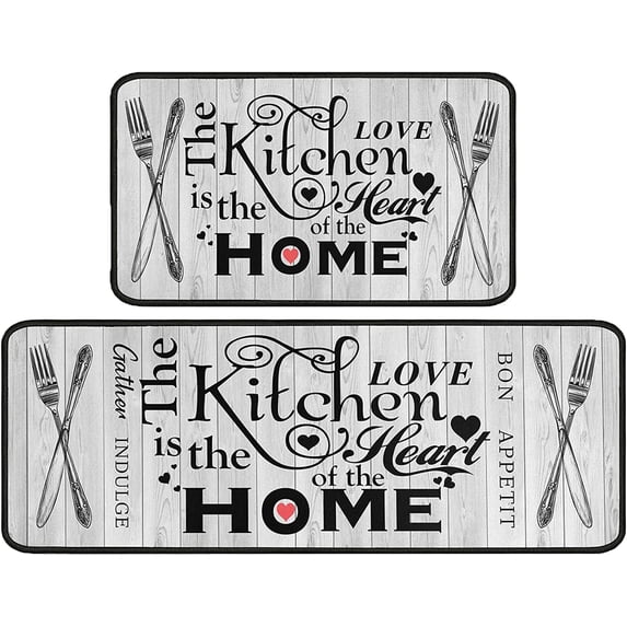 2 Piece Farmhouse Kitchen Rug Set, Home Kitchen Sink Rugs and Mats Non Skid Washable Absorbent Microfiber Rustic Kitchen Floor Decor Carpet 17" x 47"+17" x 30" Tapetes para Cocina
