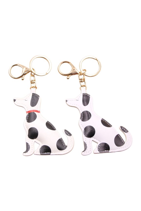 2 Piece Fashionable Spotted Dog Key Ring Pendant With PU For Auto Keys