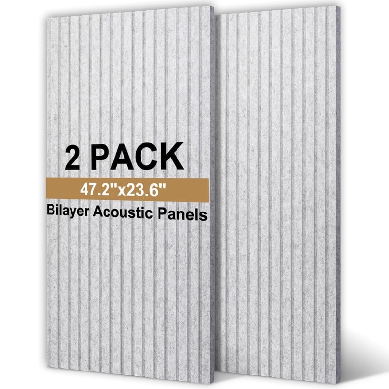 DOLLAR BOSS 2 Pcs Felt Slat Acoustic Panels for Stylish Decor and Noise Reduction, 47.24 x 23.62 Inch Wood Panels Interior Wall Decor, 3D Felt Slat Wall Panel Fluted Sound Absorbing Panel