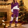 thumbnail image 1 of 2 Piece Fleece Pajamas Set for Women Long Sleeve Color Block Comfy Winter Warm Fuzzy Loungewear Outfits New Two Piece Pants Set for Women Casual Fall Coffee M, 1 of 5