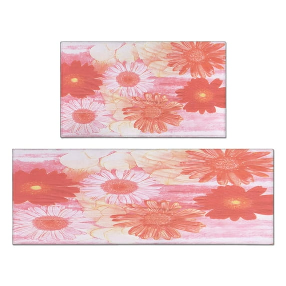 2 Piece Floral Flowers Spring Rug Kitchen Rug Set, Decor Kitchen Rugs, Absorbent Non-Slip Washable Floor Mats, Home Indoor Runner Rugs 17"x47"+17"x30"