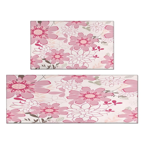 2 Piece Floral Flowers Spring Rug Kitchen Rug Set, Decor Kitchen Rugs, Absorbent Non-Slip Washable Floor Mats, Home Indoor Runner Rugs 17"x47"+17"x30"