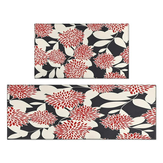 2 Piece Floral Spring Flowers Dalia Rug Kitchen Rug Set, Decor Kitchen Rugs, Absorbent Non-Slip Washable Floor Mats, Home Indoor Runner Rugs 17"x47"+17"x30"