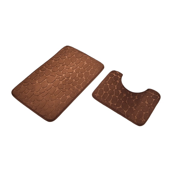 2 Piece Foam Bathroom Rug Set, Absorbent Microfiber Bath Mat and U Shape Toilet Mat with Non Slip Backing, Coffee