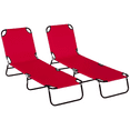 thumbnail image 1 of 2 Piece Folding Chaise Lounge Pool Chairs, Outdoor Sun Tanning Chairs with 5-Level Reclining Back, Steel Frame for Beach, Yard, Patio, Red, 1 of 7