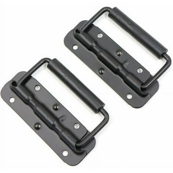 2 Piece Folding Handle Stainless Steel Spring Loaded Case Handle Heavy Duty Handles Tool Box Tool Box Puller Black.