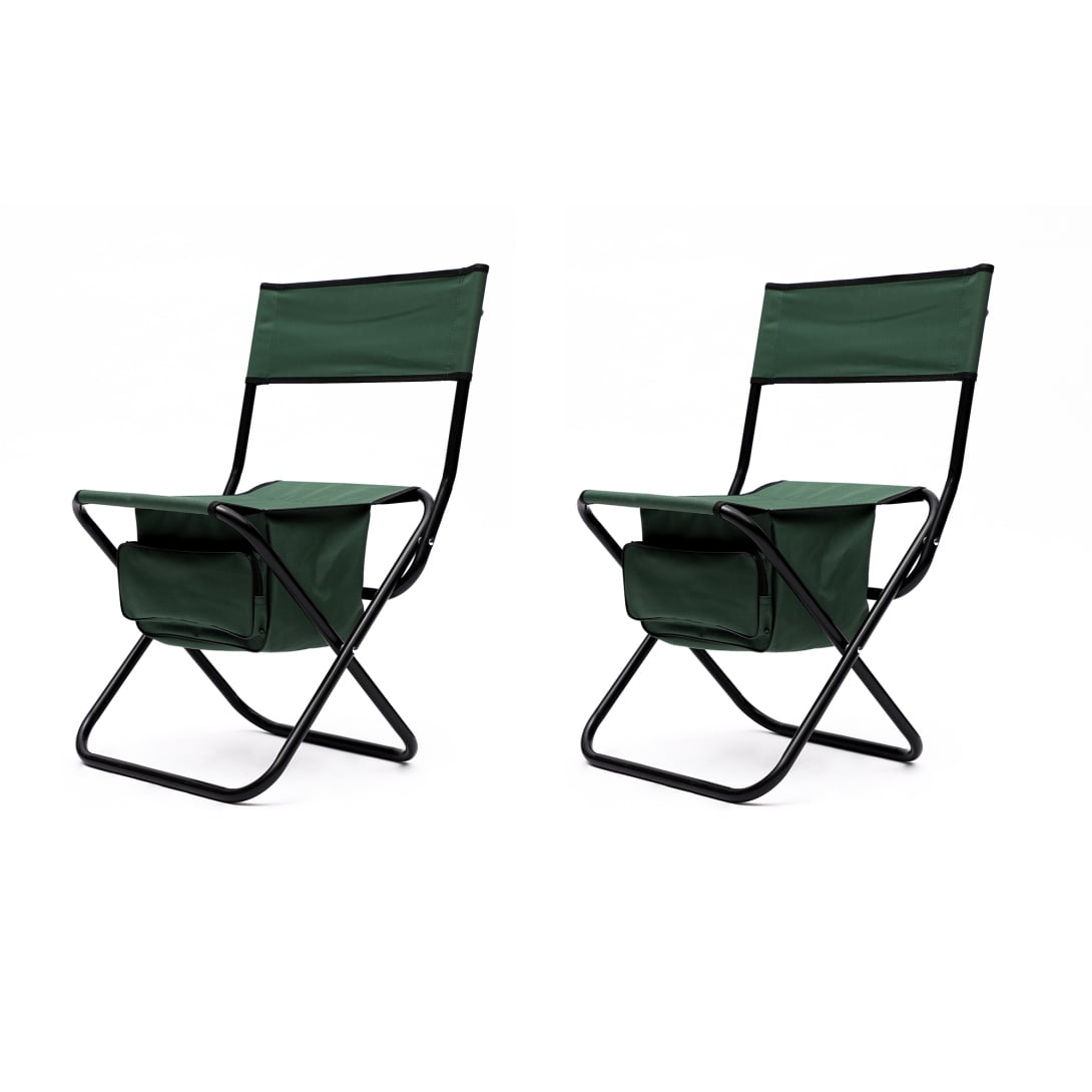 Green Steel Frame Folding Camping Chairs with Storage Bag, Set of 2