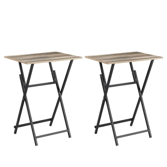 2-Piece Folding Tv Tray Table, Rustic Style Portable Side Table for Eating at Couch, Industrial Snack Table for Small Spaces, No Assembly Required, 19.6''X14.9''X26.3'', Brown