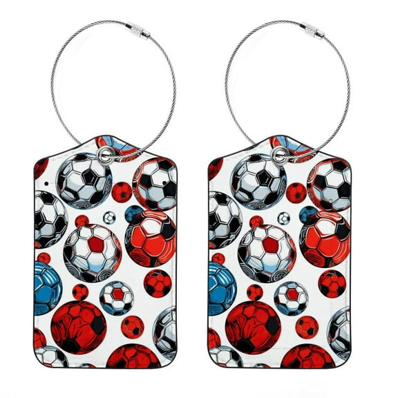 2 Piece Football Soccer Luggage Tag for Suitcase Identifiers Privacy Name Address Label Card Tags with Stainless Steel Loop Women Men