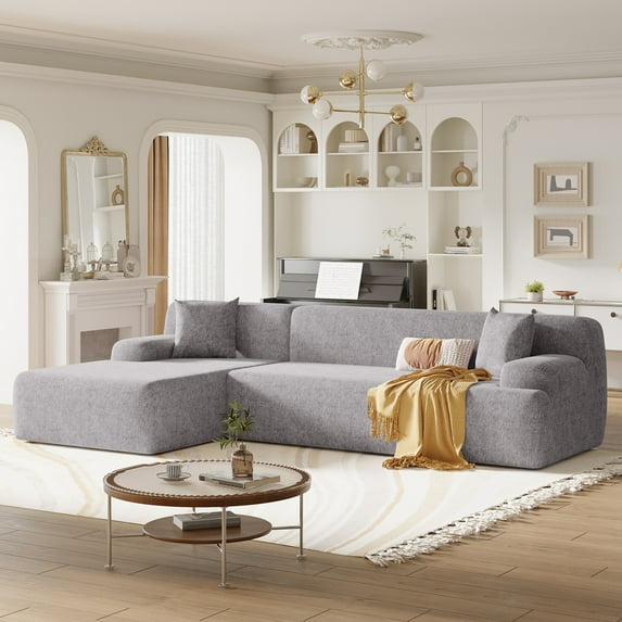 2-Piece Free Combination Sofa Set, Oversized L-Shape Modular Sectional Sofa with 2 Pillows, Chenille Fabric Upholstered Chaise Sofa Set, Sleeper Sofa Set for Living Room Bedroom Salon, Gray
