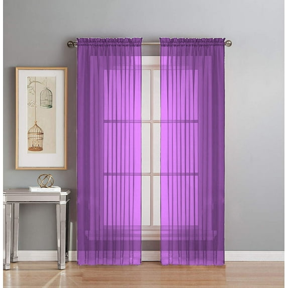 2 Piece Fully Stitched Sheer Voile Window Panel Curtain Drape Set