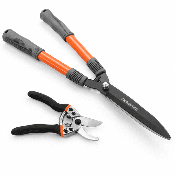 2-Piece Garden Shears Set: Heavy Duty Hedge Shears and Bypass Pruners for Trimming and Shaping