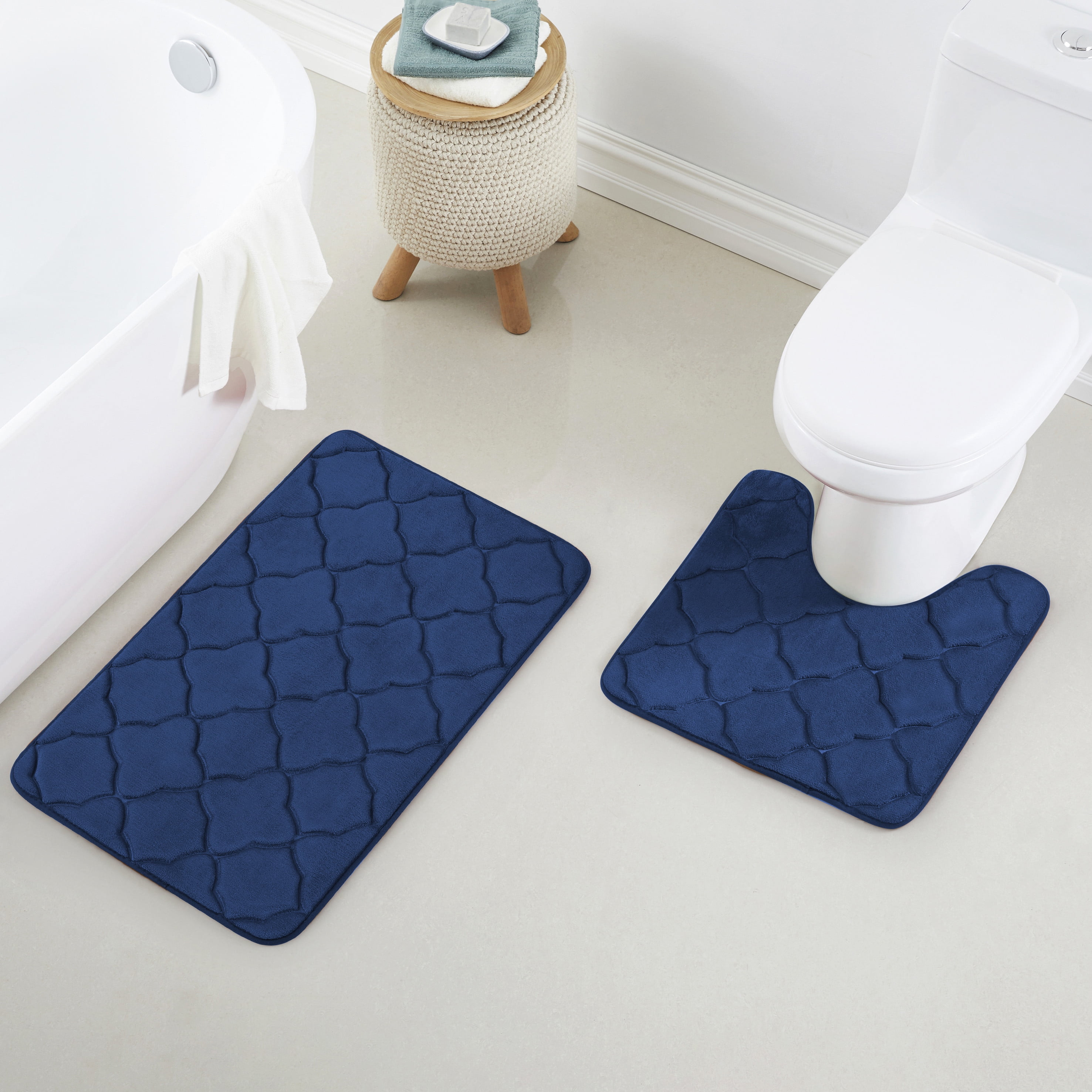 Luxury Home Collection 3 Piece Stone Embossed Solid Color Memory Foam Soft  Bathroom Rug Set Non-Slip with Rubber Backing (Aqua Blue)