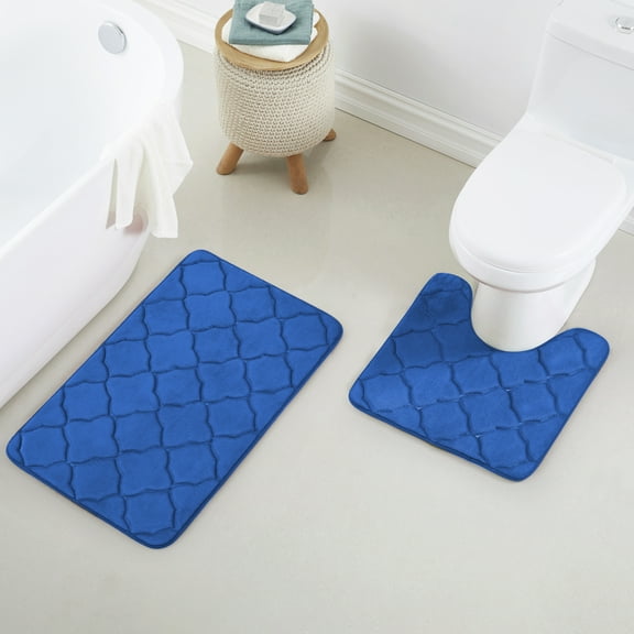 2 Piece Geometric Design Solid Color Memory Foam Rug Set Non-Slip PVC Backing