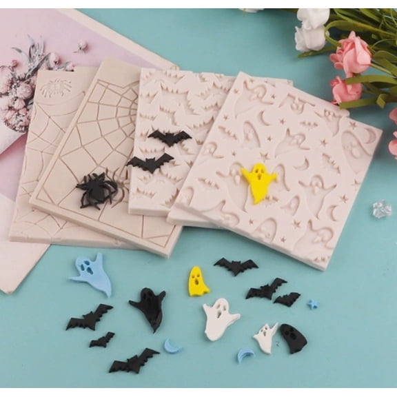 2-Piece Ghost Spider Silicone Mold Set for Halloween Treats - Gumpaste Fondant Cake Mold & DIY Epoxy Mold