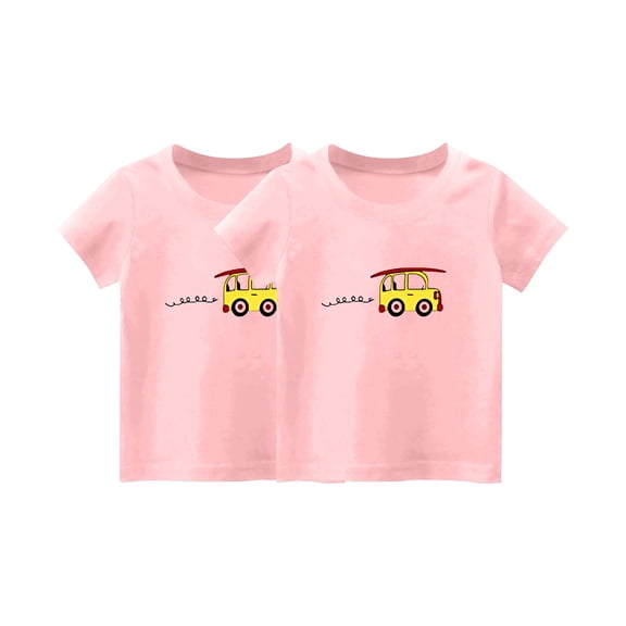 2-Piece Girls Cute T-Shirt Kids Summer Short Sleeve Tops Car Casual Cotton Trendy Crew Neck Graphic Tees Loose Blouses, Pink, 2 Years