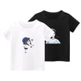 thumbnail image 1 of 2-Piece Girls Cute T-Shirt Kids Summer Short Sleeve Tops Casual Cotton Trendy Crew Neck Graphic Tees Loose Blouses, White/Black, 9 Years, 1 of 2