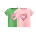 thumbnail image 1 of 2-Piece Girls Cute T-Shirt Kids Summer Short Sleeve Tops Heart Casual Cotton Holiday Crew Neck Graphic Tees Loose Blouses, Green/Pink, 6 Years, 1 of 3