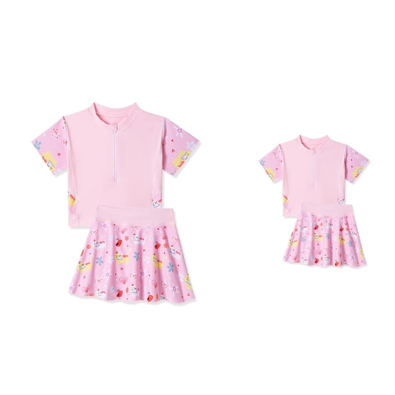 2 Piece Girls Rash Guard Swimsuit Set with Long Sleeves and Beach Shorts, Quick Dry Floral Swimwear for 3-12 Years