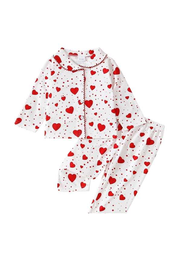 2 Piece Girls Satin Pajamas Valentines Day Button-Up Pajamas Sleeper Silk Shirt Pant Toddler Long Pajamas Nightgown Satin Pajamas For Girls White 12 M-18 M