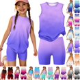thumbnail image 1 of 2 Piece Girls Summer Outfits Casual Lounge Set Shirts and Elastic Waist Shorts with Pockets Clothing Sets, 1 of 7