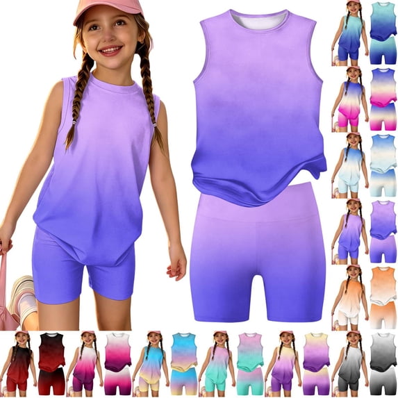 2 Piece Girls Summer Outfits Casual Lounge Set Shirts and Elastic Waist Shorts with Pockets Clothing Sets