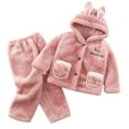 thumbnail image 1 of 2 Piece Girls' Winter Pajama Set Warm Flannel Sleepwear Set Button Down Hooded Jacket Long Pants Home Loungewear Outfits, Pink, 6 Years, 1 of 6