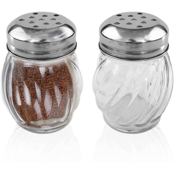 2 Piece Glass Cheese Spice Shakers Stainless Steel Perforated Slotted Lids Kitchen Cooking Dispenser