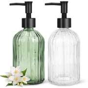 2Pcs Glass Soap Dispenser, 13.5 oz / 400 ml Glass Soap Dispenser with Black Plastic Pump Head, Refillable, for Bathrooms, Kitchens
