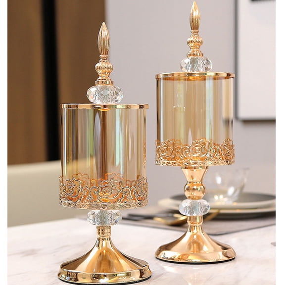 2-Piece Glass Storage Jars with Lid, Vintage-Style Canisters for Candy, Tea & Dried Fruit – Large 11x13" & Small 11x11.4",Gold