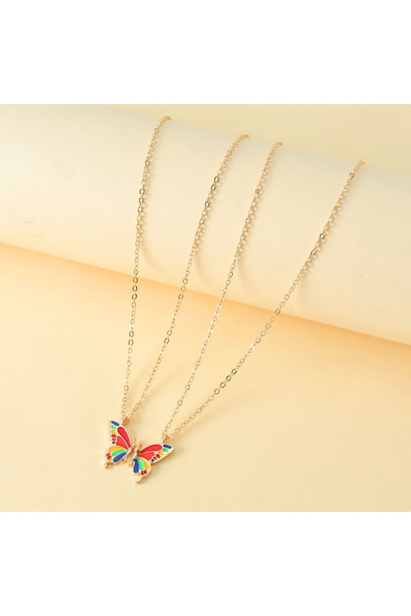2 Piece Gold Butterfly Necklace Set Dainty Friendship Couple Jewelry for Women Daily Wear Christmas Gift