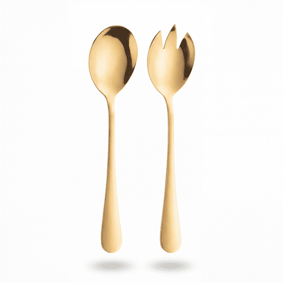 2-Piece Gold Serving Spoons Set - Stainless Steel Salad Server Spoon & Fork, Large Serving Utensils for Kitchen Dining Buffet Party