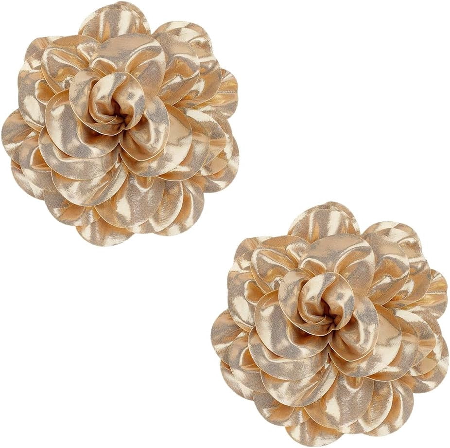 2-Piece Goldenrod Satin Flower Brooches 7-Inch Large Rose Lapel Pins for Dresses Wedding Cardigans