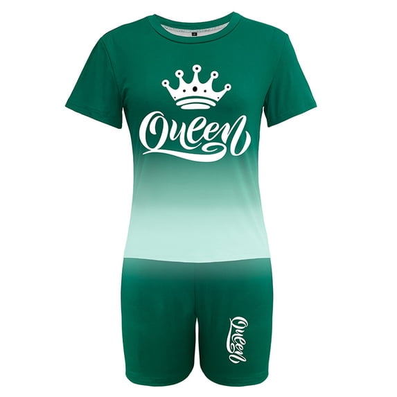 2 Piece Gradient printingOutfits for Women Short Sleeve Crew Neck T Shirt and shorts Tracksuits