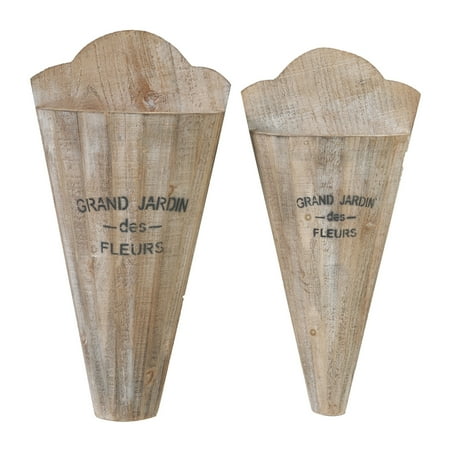 2 Piece Grand Jardin des Fleurs Decorative Rustic Wooden Wall Planter Set