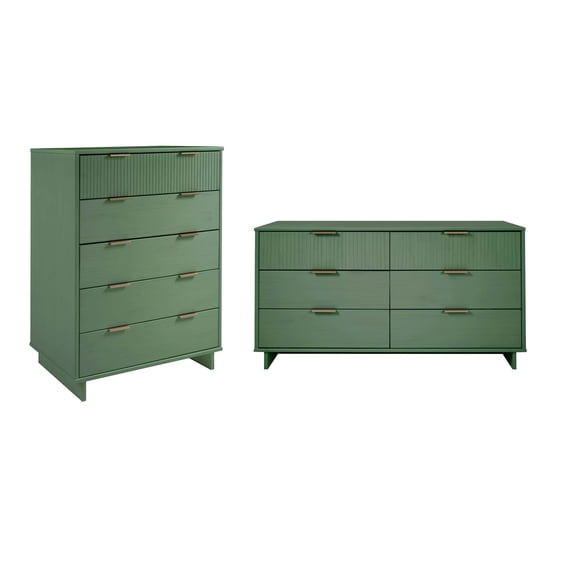 2-Piece Granville Tall Chest and Double Dresser Set - Solid Wood in Sage Green