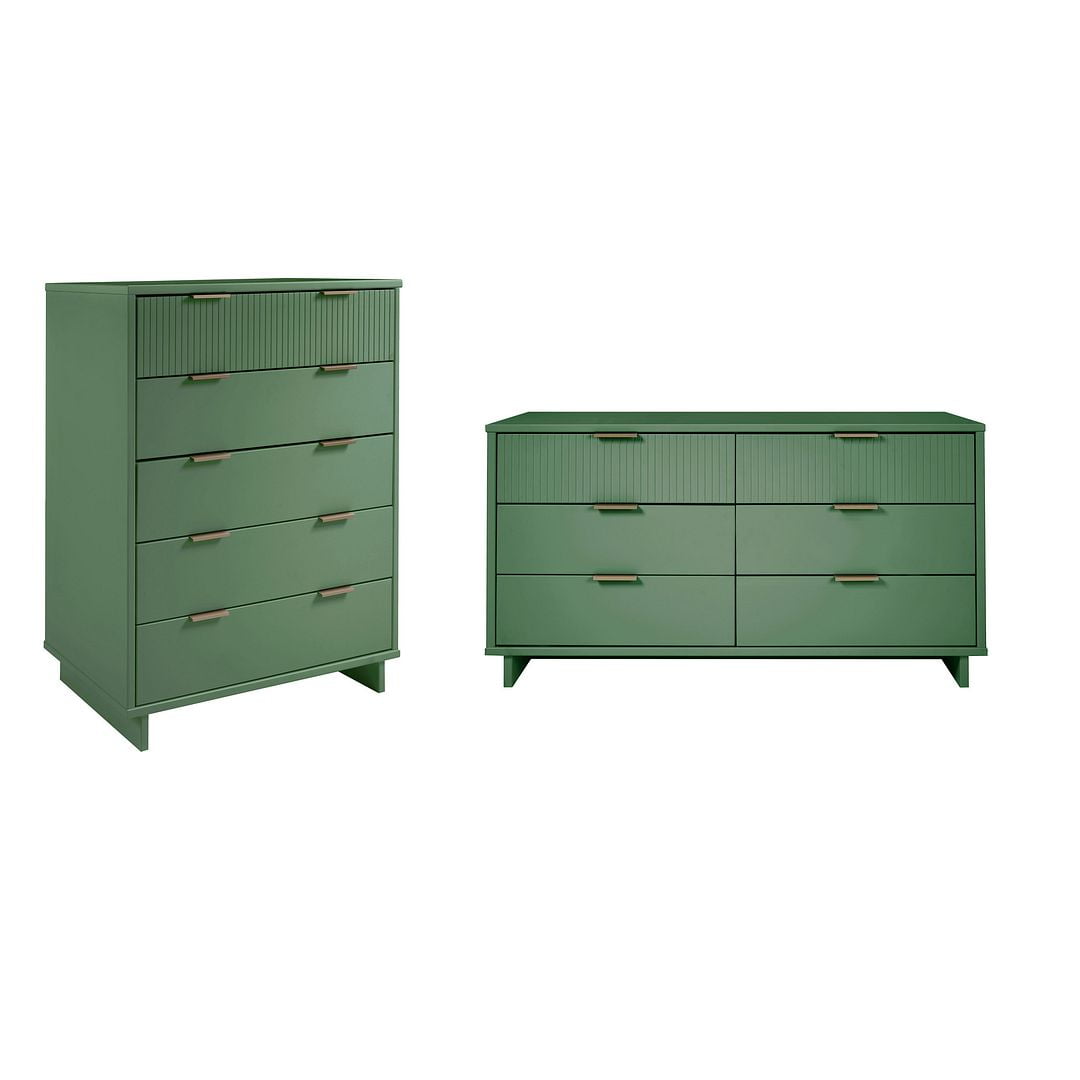 Granville Sage Green Double Dresser and Tall Chest Set with Soft Close Drawers