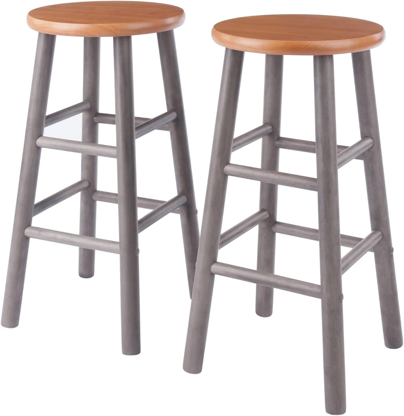 2 Piece Gray and Brown Round Counter Stools 24.5'', Grey