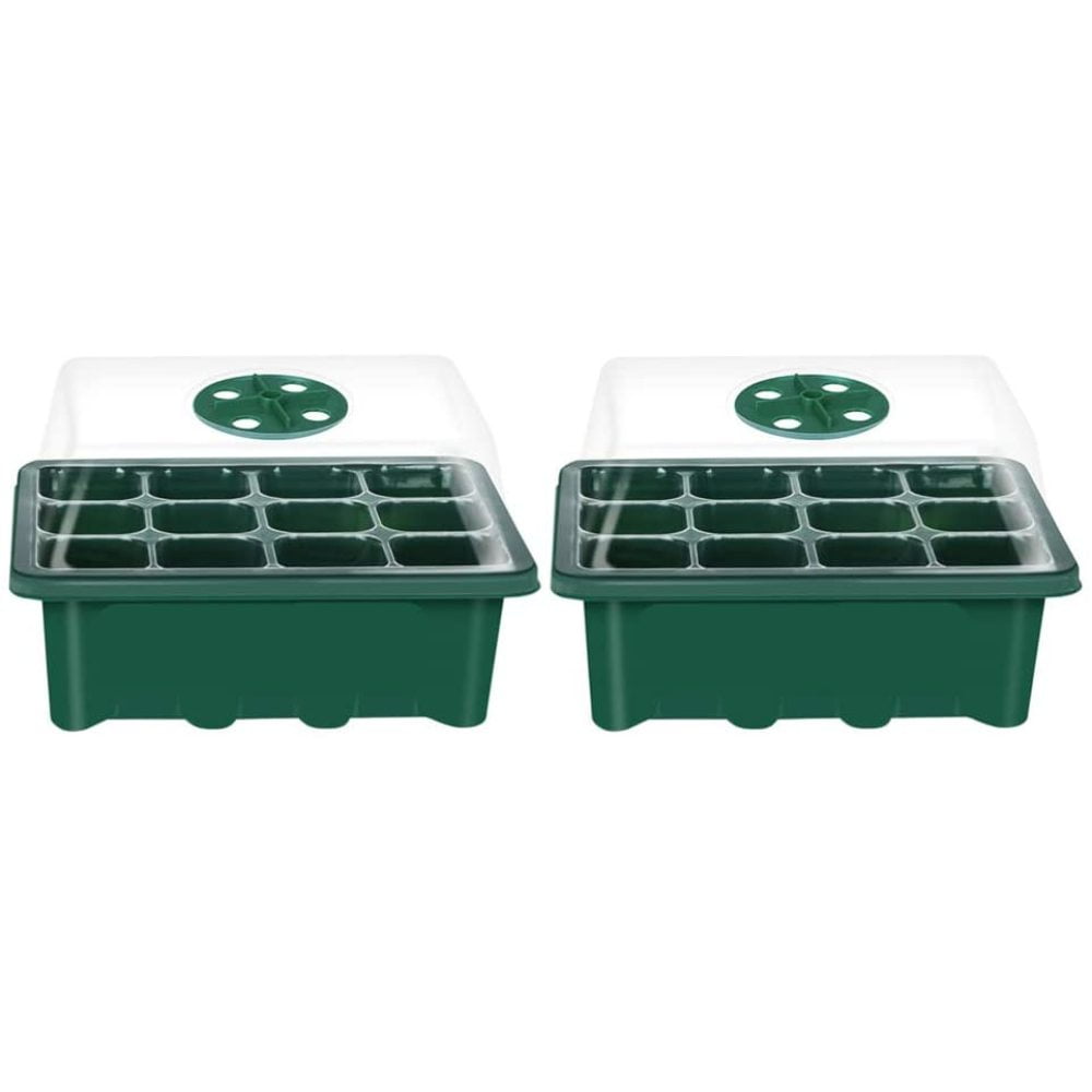 2Piece Greenhouse Set with Ventilation, 12Hole Seedling Trays & Lids