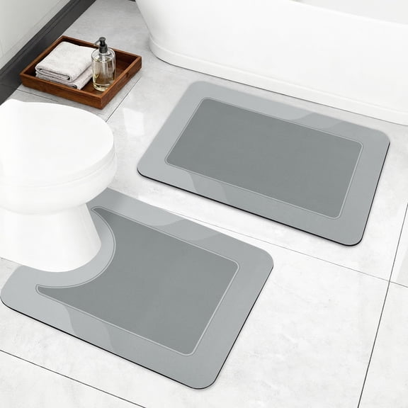 2 Piece Grey Bath Rug Set, 16''  24'' + 20''  24''