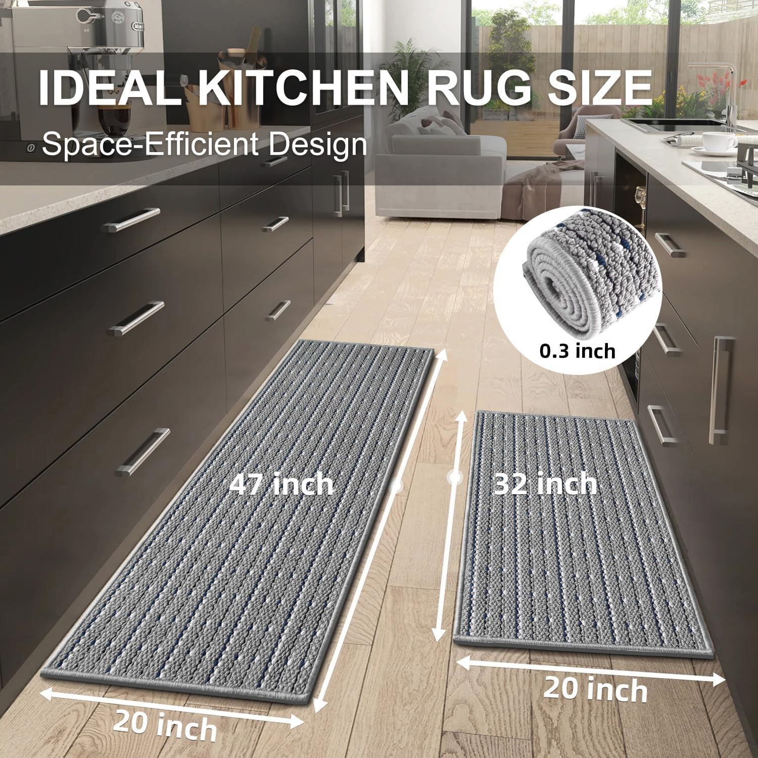 2-Piece Grey Kitchen Rugs Set (20