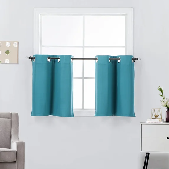 2 Piece Grommet Top 100% Blackout Window Treatment Curtain Tiers Set, 27"W x 24"L - Teal