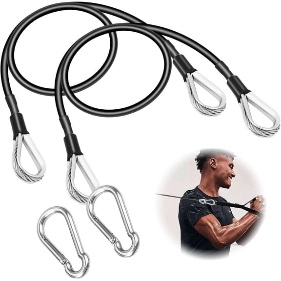 2 Piece Gym Cable Extension Attachment Heavy Duty Steel Polyurethane LAT Tricep Pull Down Machine Accessory