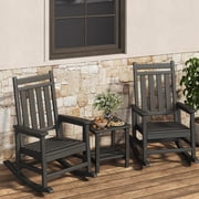 2-Piece HDPE Outdoor Rocking Chair Set with Side Table - All-Weather Resistant High Back Porch Rockers for Adults, Patio & Front Porch - Black
