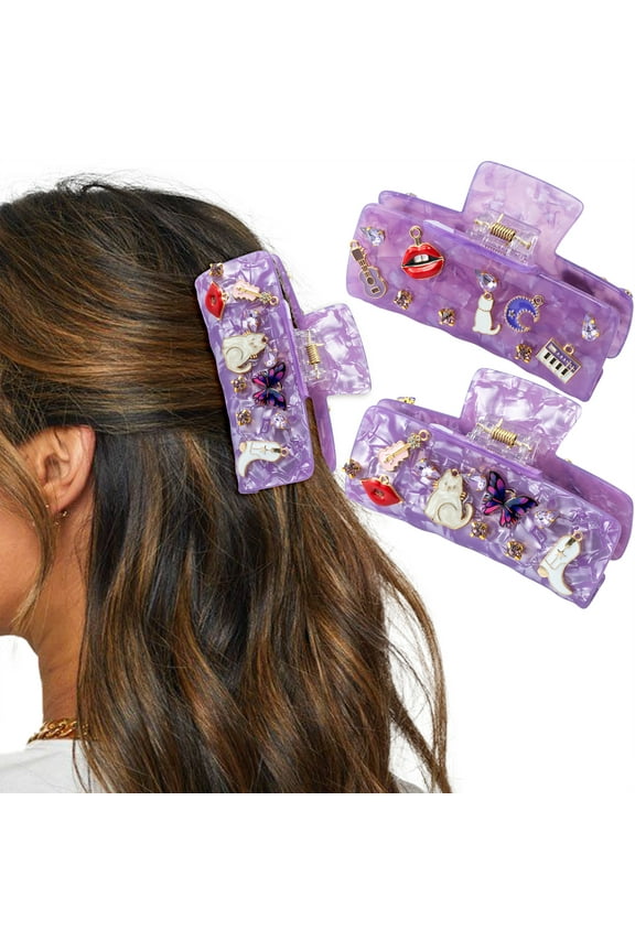 2 Piece Hair Clip Set for Women&Girls, Purple PVC Large Claw Clips Hair Fixer for Party Gift, 10.5x4cm