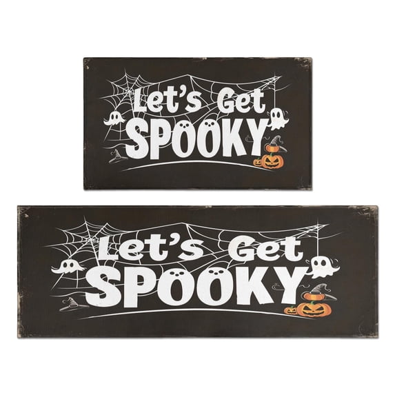 2 Piece Halloween Plaid Kitchen Rug Sets Pumpkin Witch Bat Spider Kitchen Floor Mat Anti Fatigue Rugs for Kitchen Floorfor Bath Cooking (47x17+30x17 Inches)