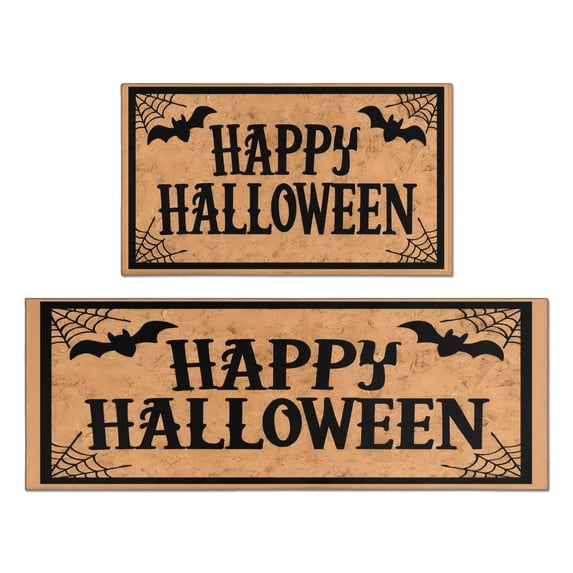 2 Piece Halloween Plaid Kitchen Rug Sets Pumpkin Witch Bat Spider Kitchen Floor Mat Anti Fatigue Rugs for Kitchen Floorfor Cook Home Decor (47x17+30x17 Inches)