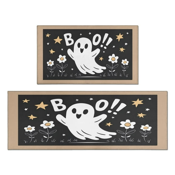 2 Piece Halloween Plaid Kitchen Rug Sets Spooky Trick or Treat Kitchen Runner Absobent Kitchen Rugs and Matsfor Outdoor Bedroom (47x17+30x17 Inches)