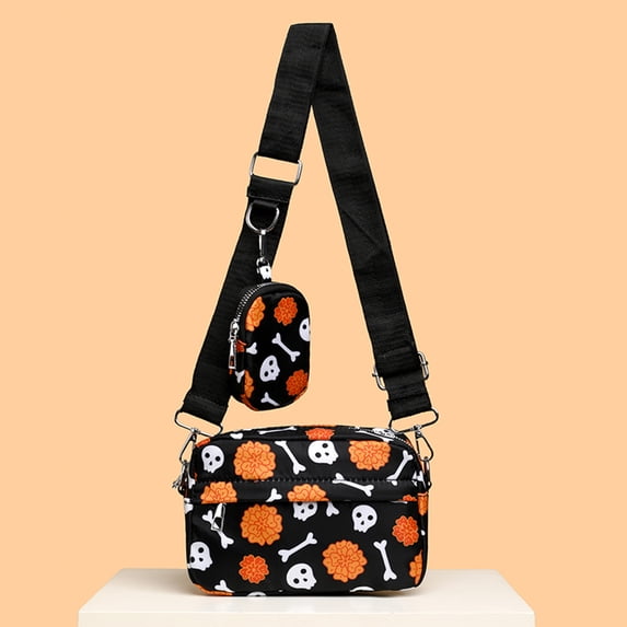 2-Piece Halloween Print Crossbody Bag Set, Lightweight Cell Phone Purse with Small Pouch, Adjustable Strap Casual Shoulder Bag.
